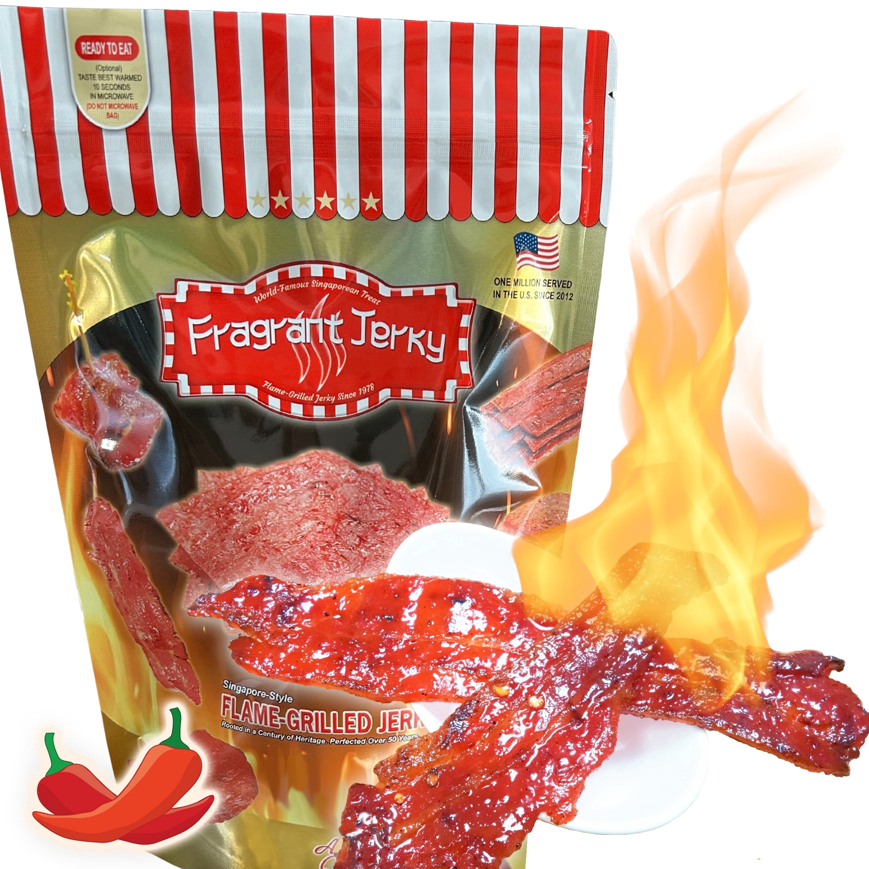 Singapore-Style Fire-Grilled Bacon Jerky (Spicy Flavor 8 oz.) *Grilled Fresh to Your Order *Shipped the Same Day - L.A. Times "Handmade Gift" Winner
