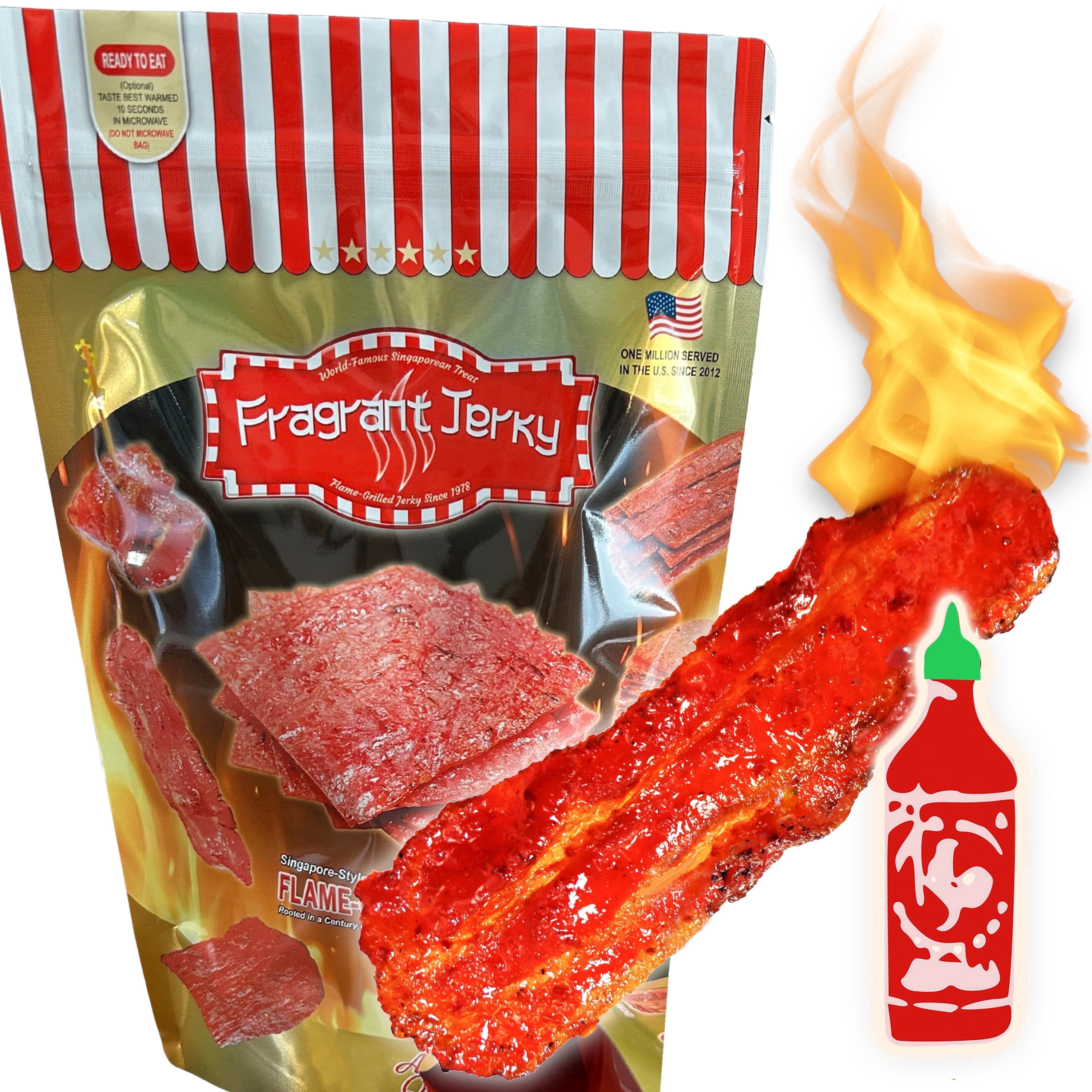 Singapore-Style Fire-Grilled  Bacon Jerky (Sriracha Spicy Flavor 8 oz.) *Grilled Fresh to Your Order *Shipped the Same Day - L.A. Times "Handmade Gift" Winner