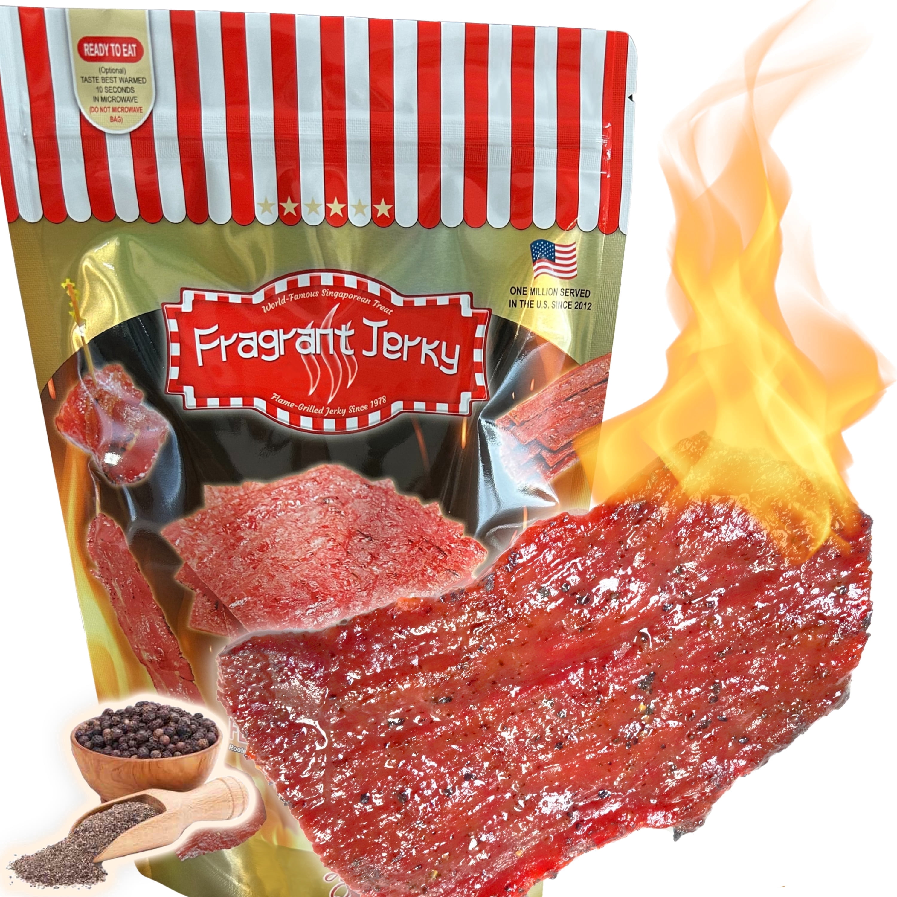 Singapore-Style Fire-Grilled  Beef Jerky (Black Pepper Flavor 8 oz.) *Grilled Fresh to Your Order *Shipped the Same Day - L.A. Times "Handmade Gift" Winner