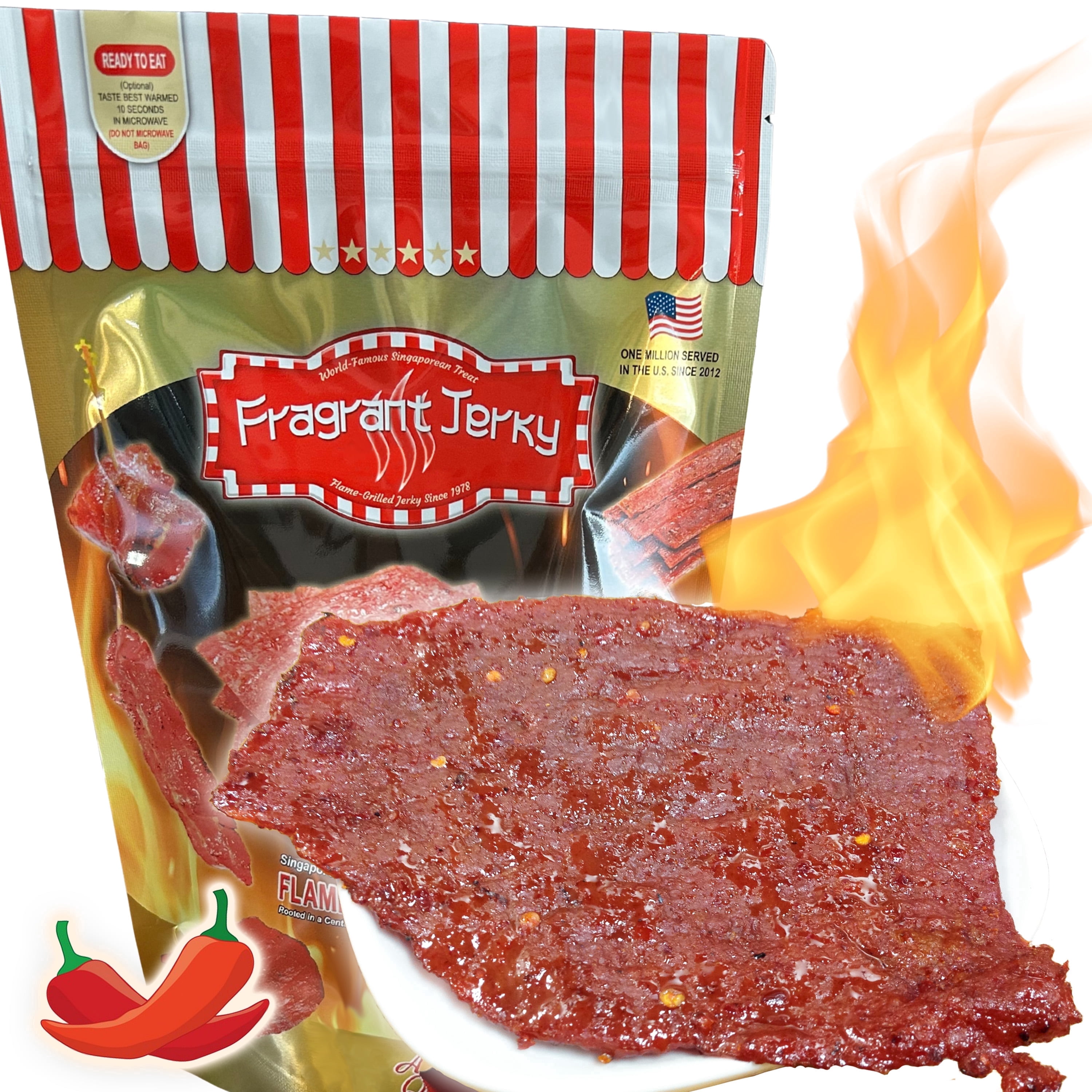 Singapore-Style Fire-Grilled Beef Jerky (Spicy Flavor 12 oz.) *Grilled Fresh to Your Order *Shipped the Same Day - L.A. Times "Handmade Gift" Winner