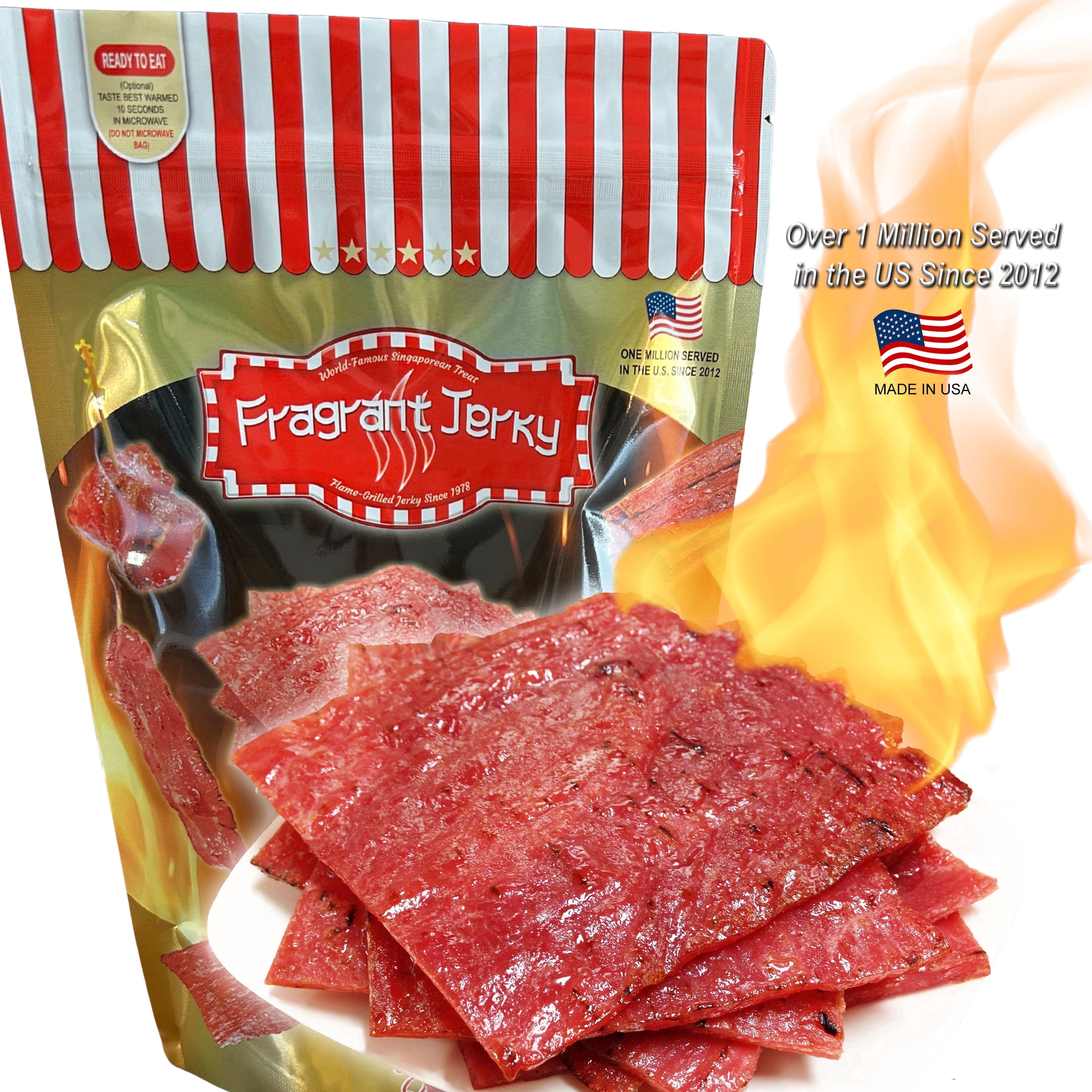 Singapore-Style Fire-Grilled Pork Jerky (Original Flavor 8 oz.) *Grilled Fresh to Your Order *Shipped the Same Day - L.A. Times "Handmade Gift" Winner