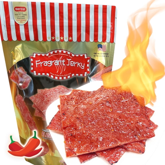 Singapore-Style Fire-Grilled Pork Jerky (Spicy Flavor 8 oz.) *Grilled Fresh to Your Order *Shipped the Same Day - L.A. Times "Handmade Gift" Winner