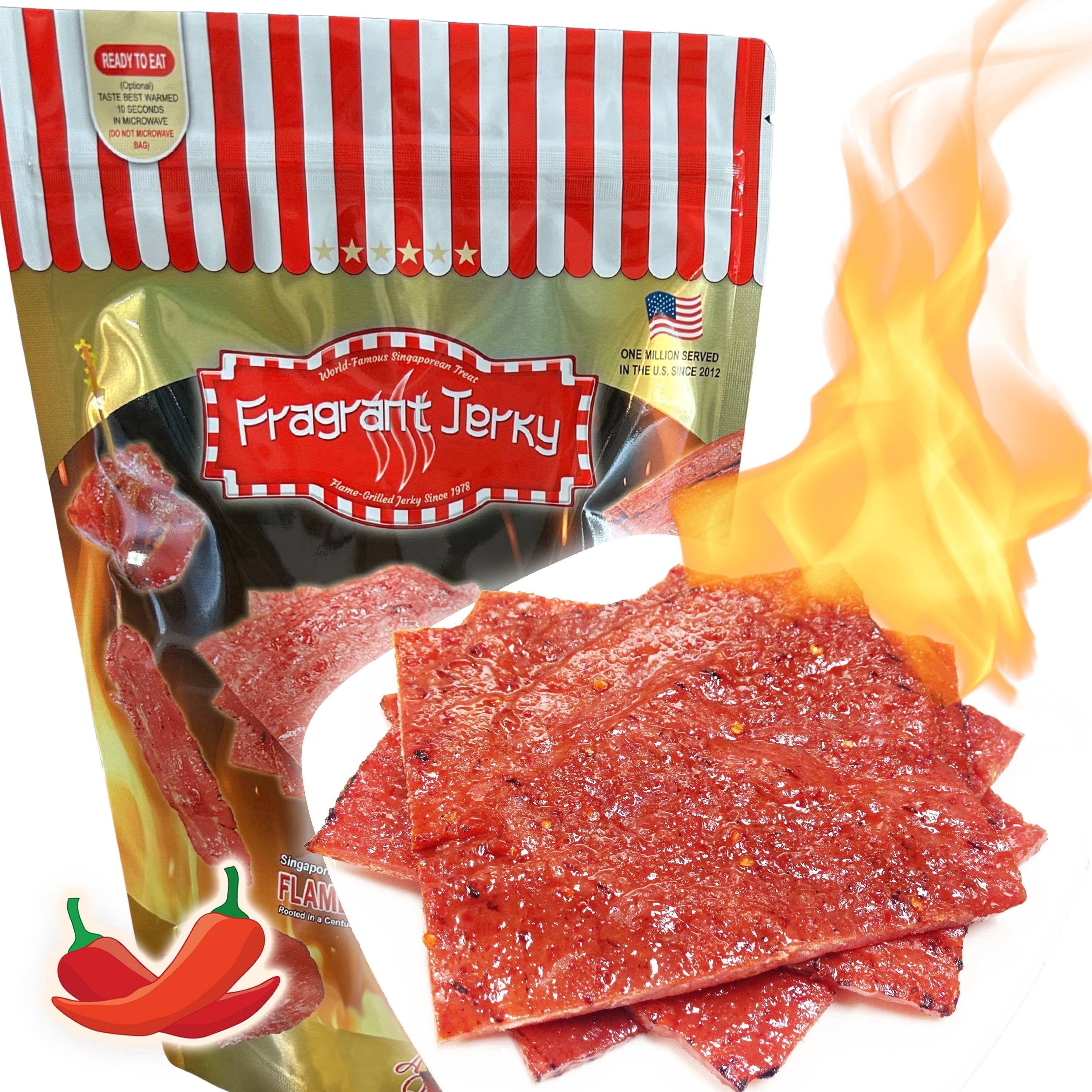 Singapore-Style Fire-Grilled Pork Jerky (Spicy Flavor 8 oz.) *Grilled Fresh to Your Order *Shipped the Same Day - L.A. Times "Handmade Gift" Winner
