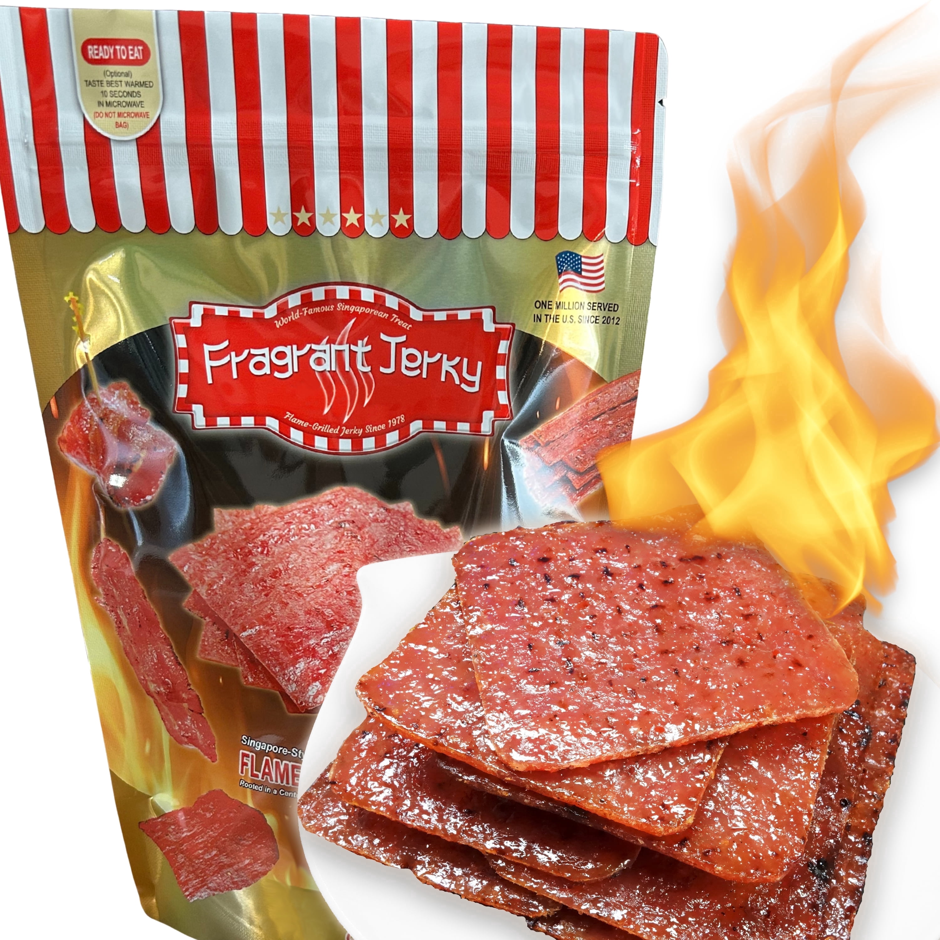 Singapore-Style Fire-Grilled Tender Pork Jerky (Original Flavor - Square Shaped 12 oz.) *Grilled Fresh to Your Order *Shipped the Same Day - L.A. Times "Handmade Gift" Winner