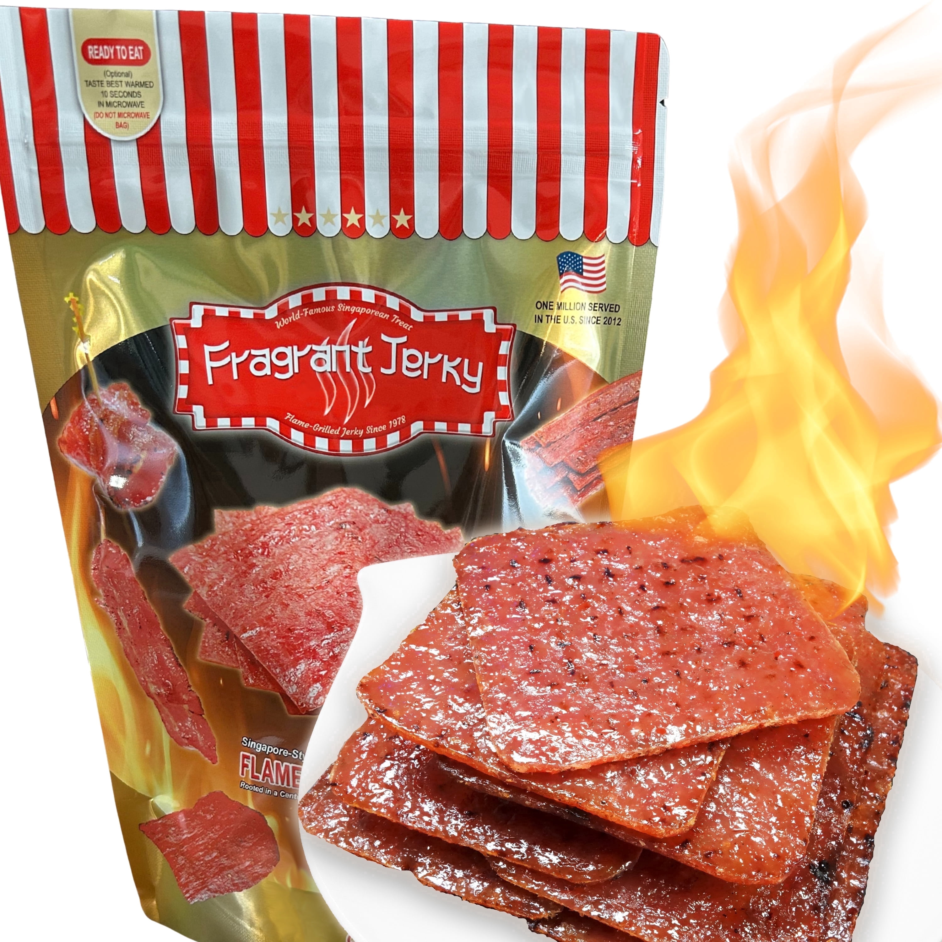 Singapore-Style Fire-Grilled Tender Pork Jerky (Original Flavor - Square Shaped 8 oz.) *Grilled Fresh to Your Order *Shipped the Same Day - L.A. Times "Handmade Gift" Winner