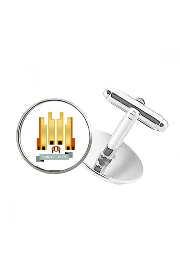 Singapore Suntec City Landmark Round Button Cuff Clip Stud Cufflinks