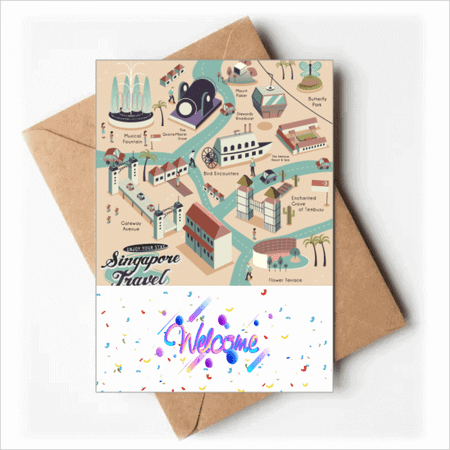 Singapore Travel Sightseeing Route Welcome Back Greeting Cards Envelopes Blank