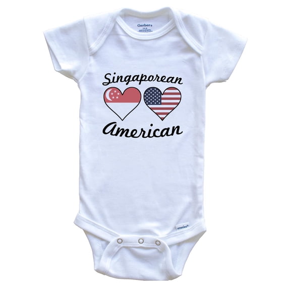 Singaporean American Flag Hearts Baby Bodysuit, 6-9 Months White