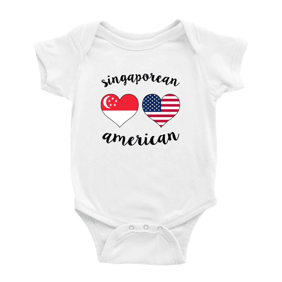 Singaporean American Flag Two Hearts Baby Bodysuit Newborn Clothes Outfits (White, 0-3 Months)