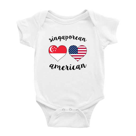 Singaporean American Flag Two Hearts Baby Bodysuit Newborn Clothes Outfits (White, 6-12 Months)