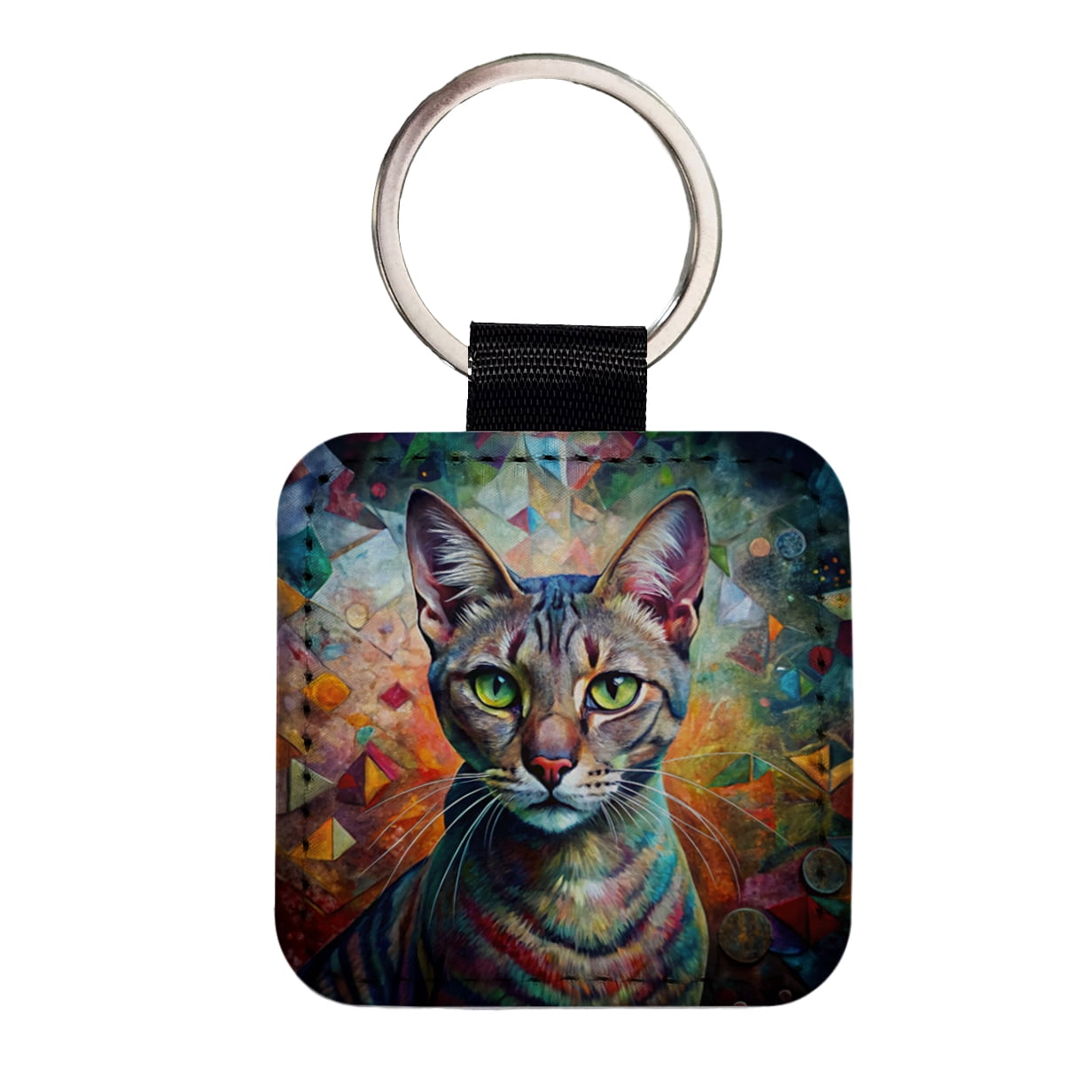 Singapura Cat Abstract Art Faux Leather Square Keychain - Walmart.com