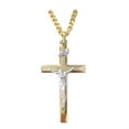 thumbnail image 1 of Singer 1-3/8 Inch Two-tone 14KT Gold Plated Over Sterling Silver Crucifix Necklace, 1 of 2
