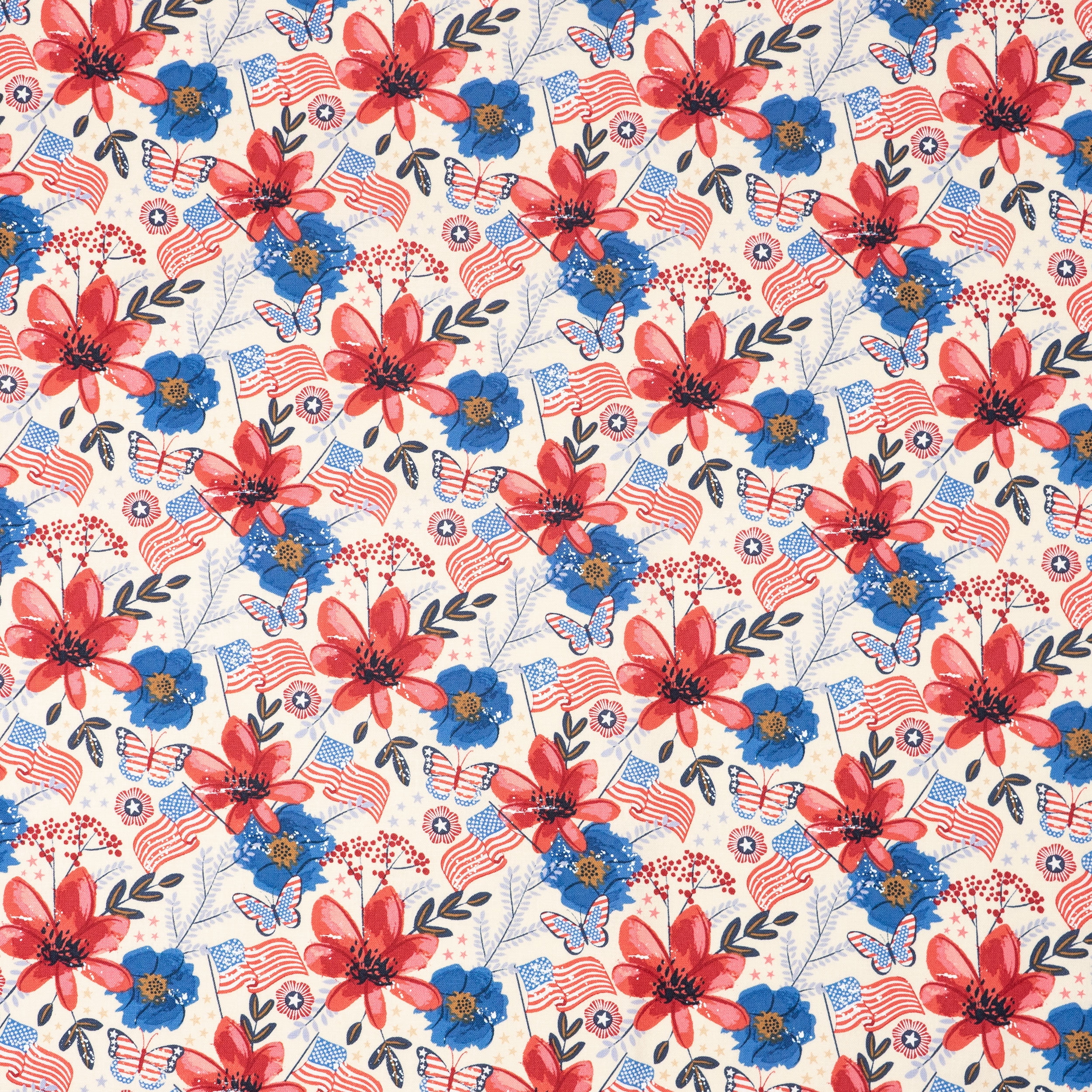 Singer, 100% Cotton, Flags & Flowers, Cut by Yard