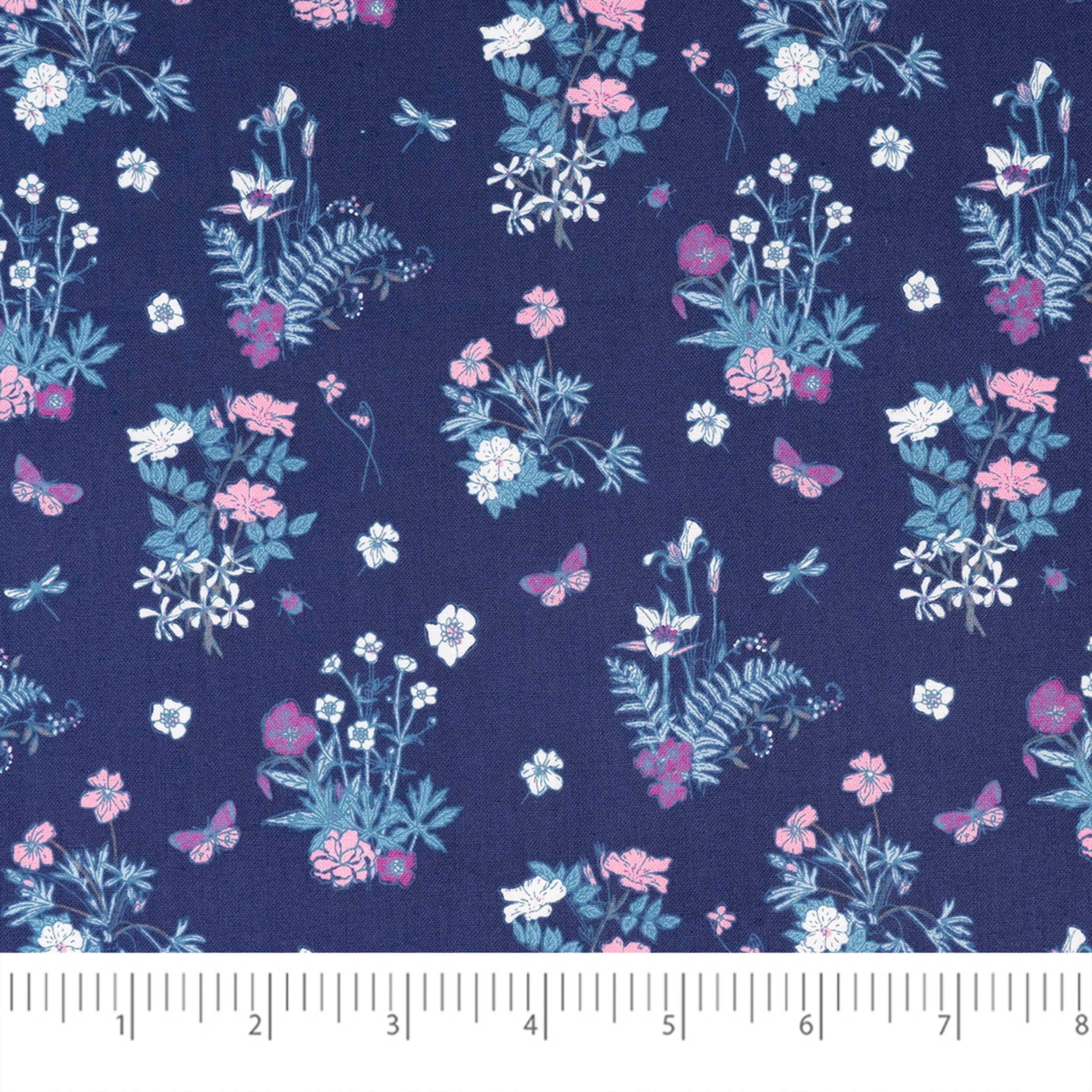 Floral Bouquets on Blue Quilted Cotton Fabric by the Yard