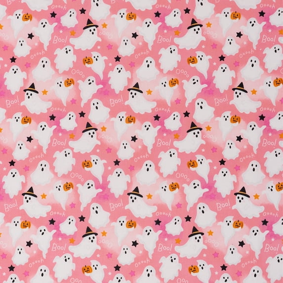 Singer, 100% Cotton, Ghosts With Stars On Pink, Cut by Yard