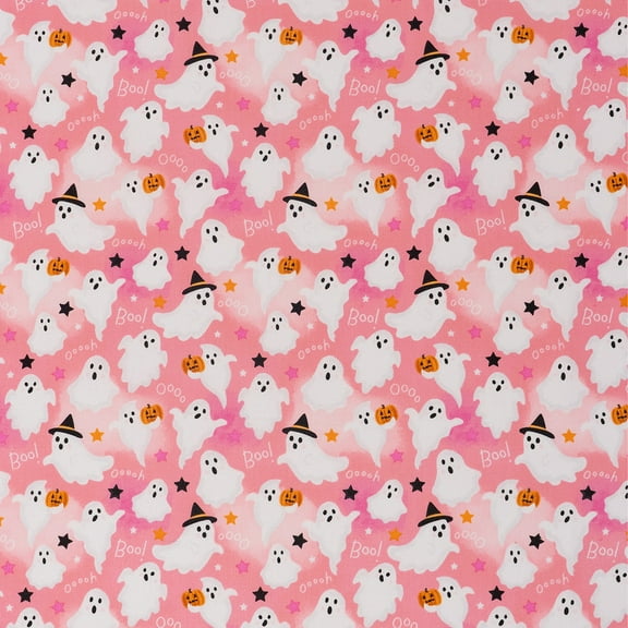 Singer, 100% Cotton, Ghosts With Stars On Pink, Cut by Yard