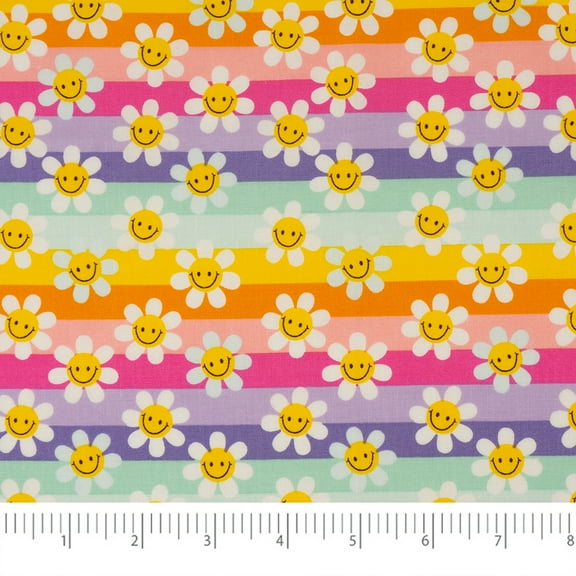 Singer Fabric, 100% Cotton, Sewing & Crafting, 44" Wide, Modern Daisy Stripes, Cut by Yard