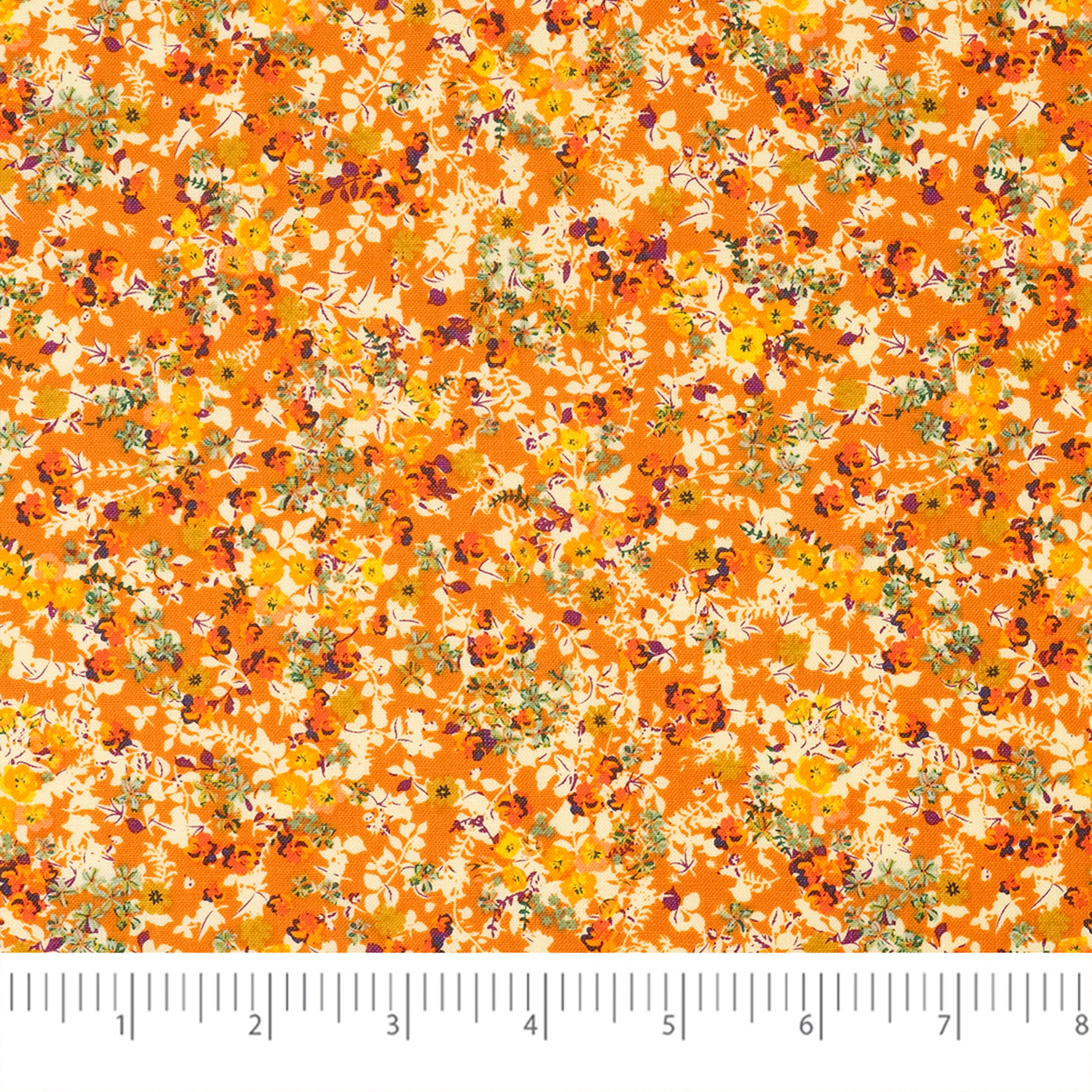 Orange Floral Quilted Cotton Fabric by the Yard
