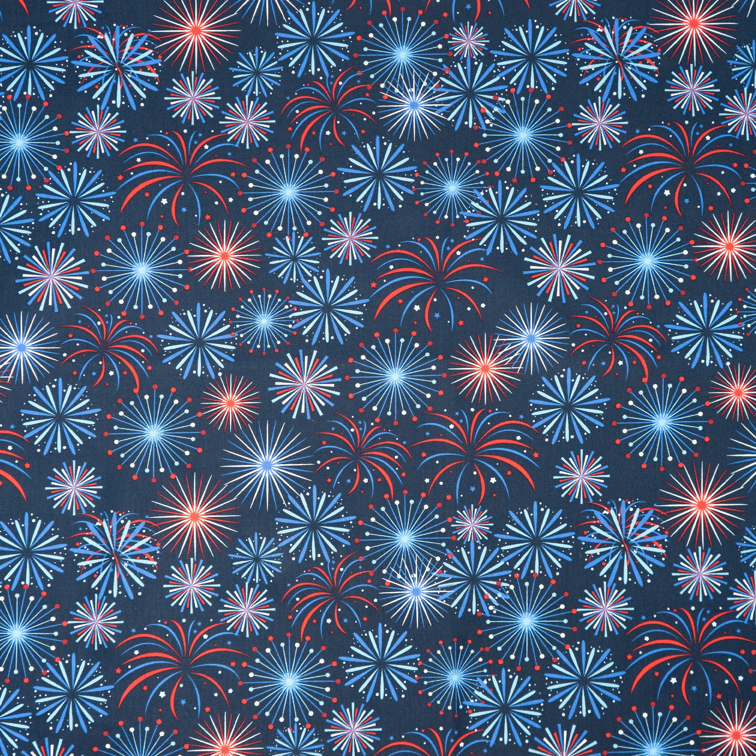 Singer, 100% Cotton, Patriotic Fireworks In Navy Sky, Cut by Yard
