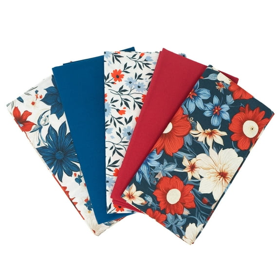 Singer, 100% Cotton, Patriotic Flowers 5Pc Bundle