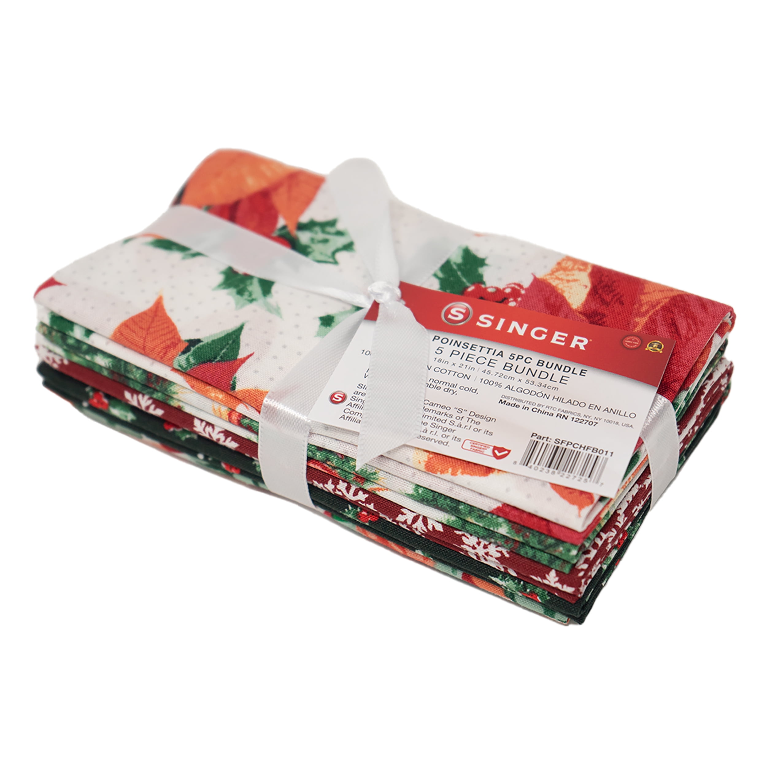 Singer, 100% Cotton, Poinsettia 5Pc Bundle