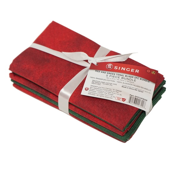 Singer, 100% Cotton, Red And Green Tonal Blndr 5Pc Bundle