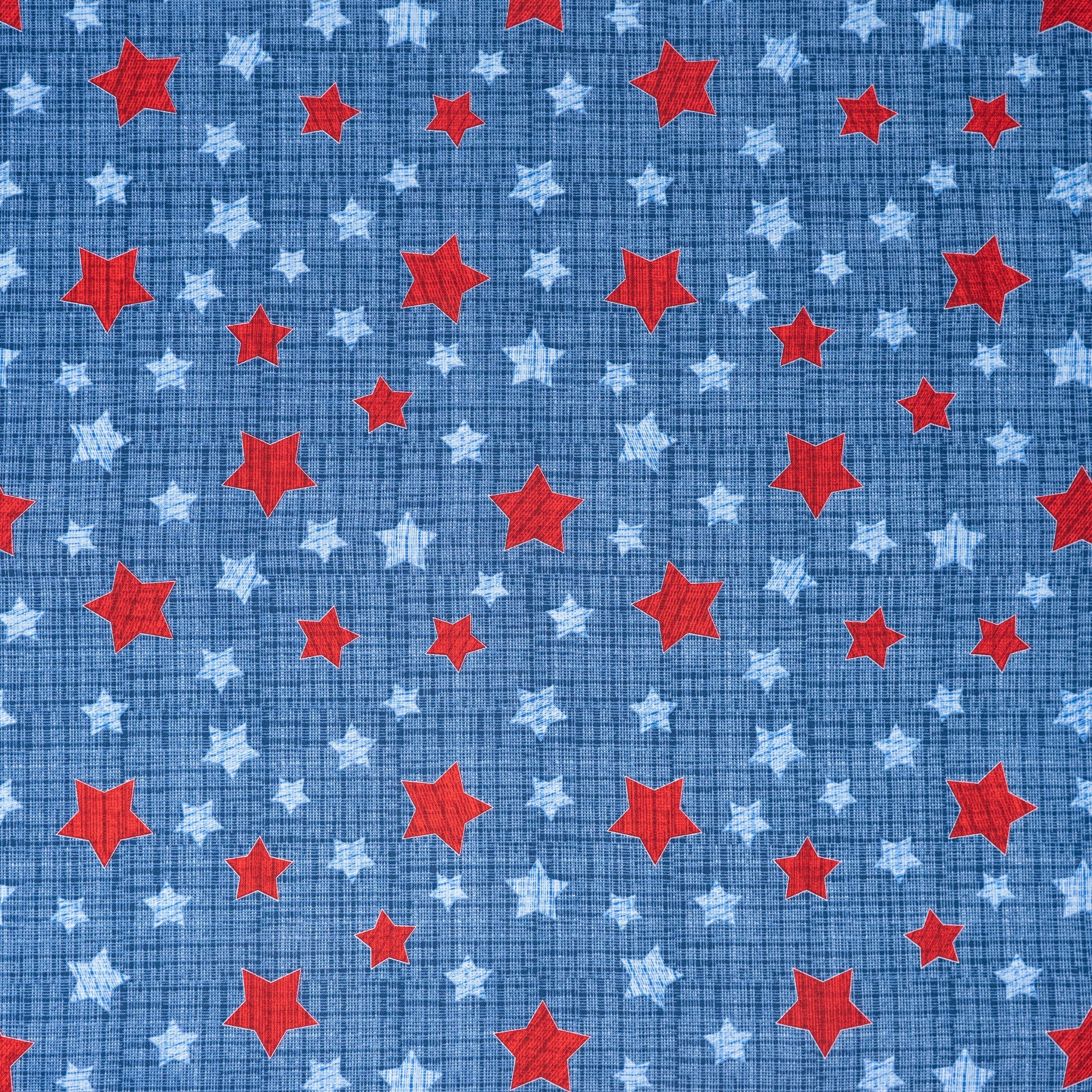 Singer, 100% Cotton, Red & Blue Stars On Texture, Cut by Yard