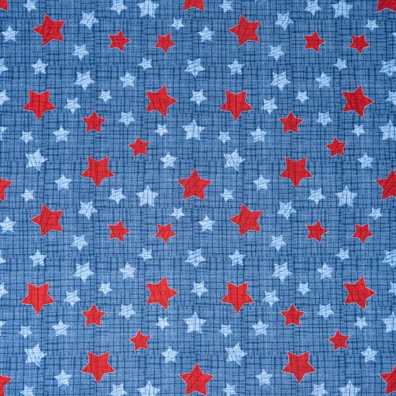 Singer, 100% Cotton, Red & Blue Stars On Texture, Cut by Yard