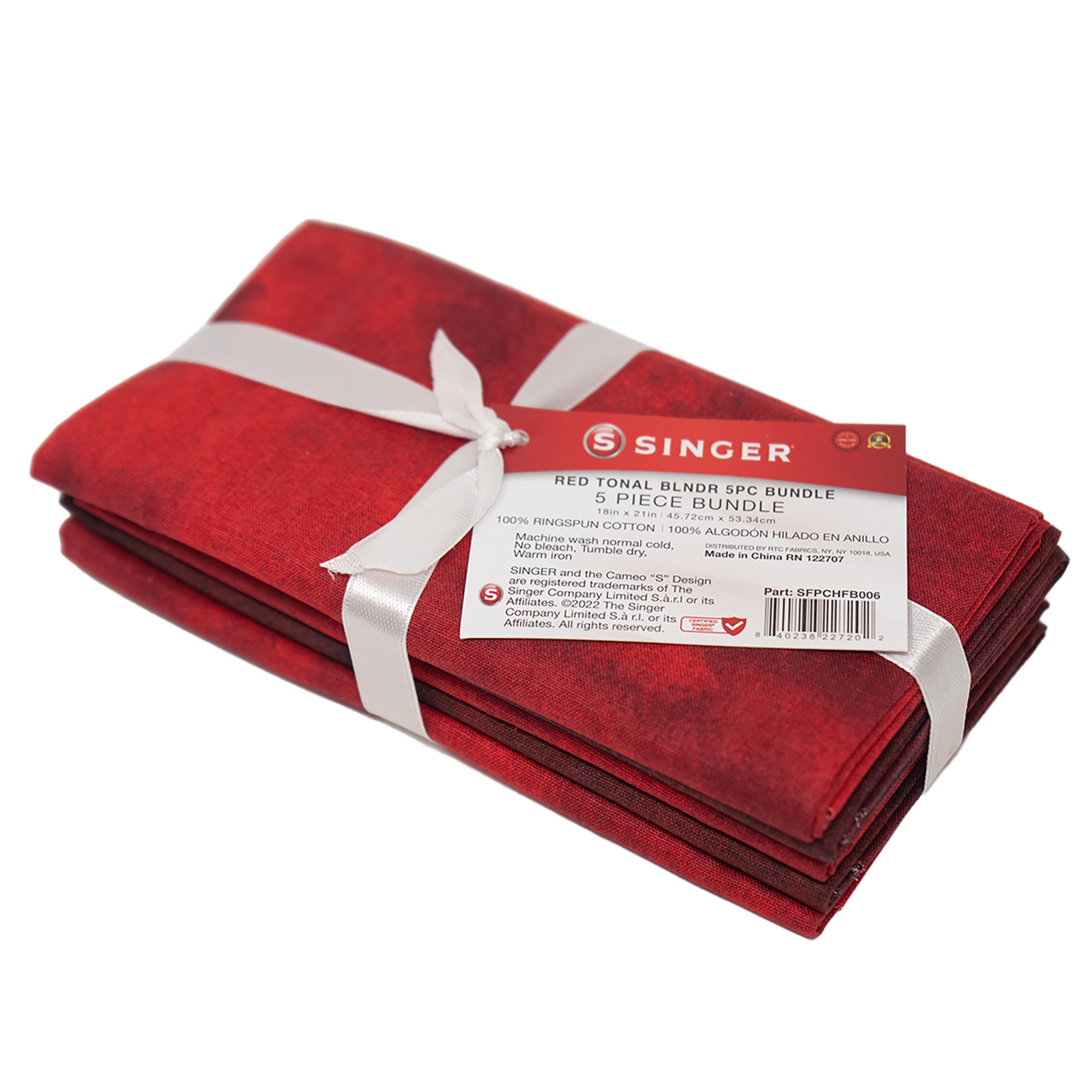 Red Tonal Quilted Cotton Fabric Bundle, 18 x 21-Inch