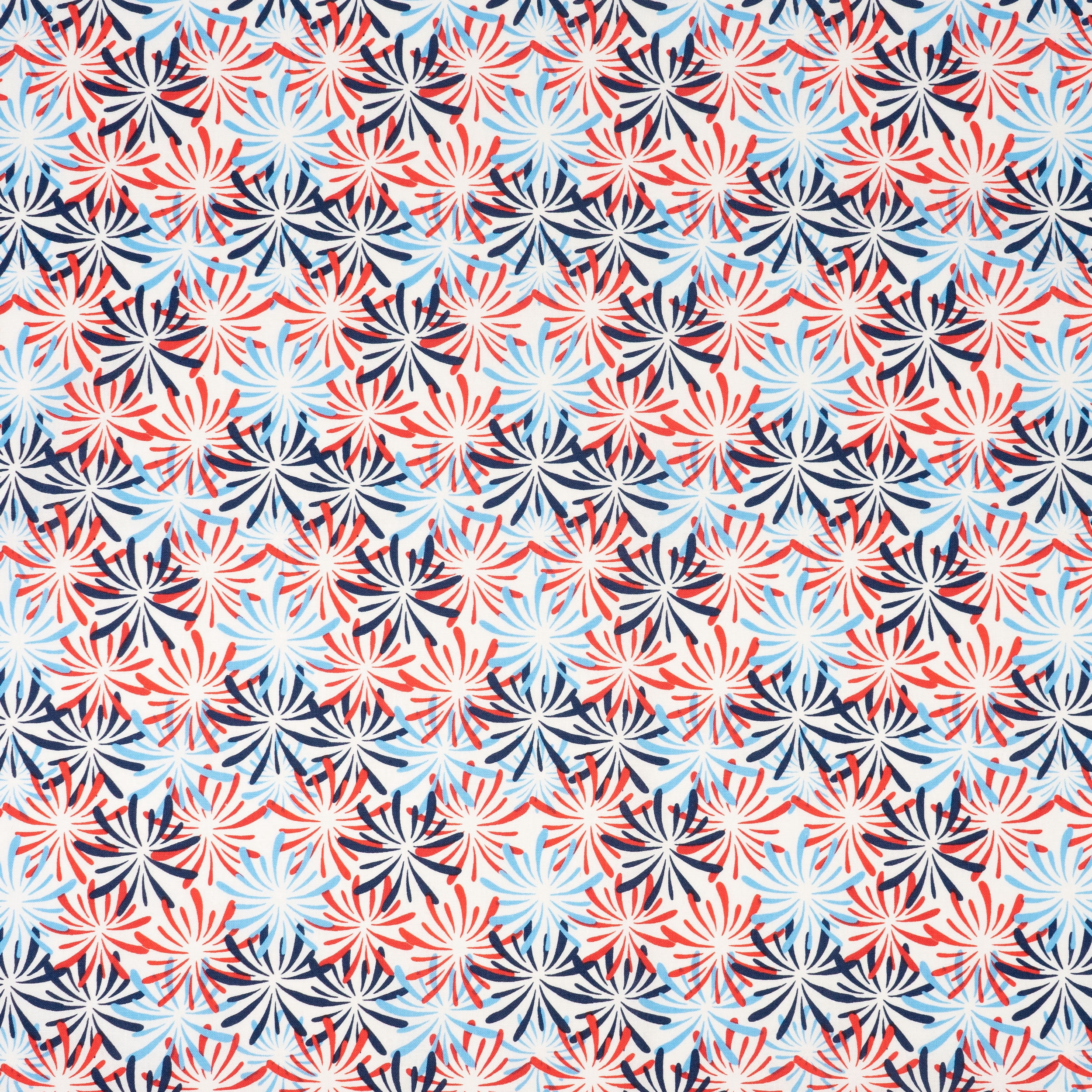 Singer, 100% Cotton, Red Wht Blue Fireworks On Wht, Cut by Yard