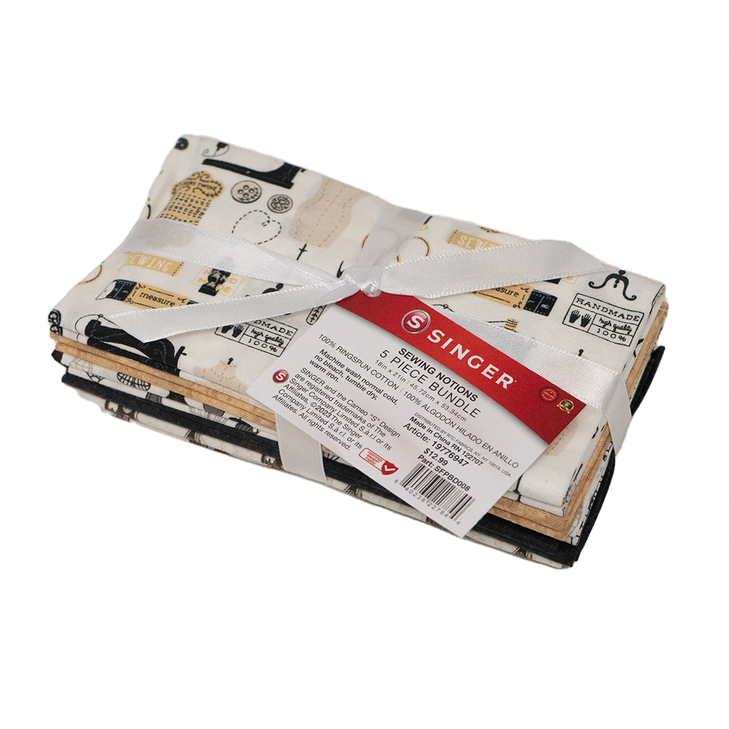 Singer 100% Cotton Sewing Notions Fabric Bundle, 18 x 21-Inch