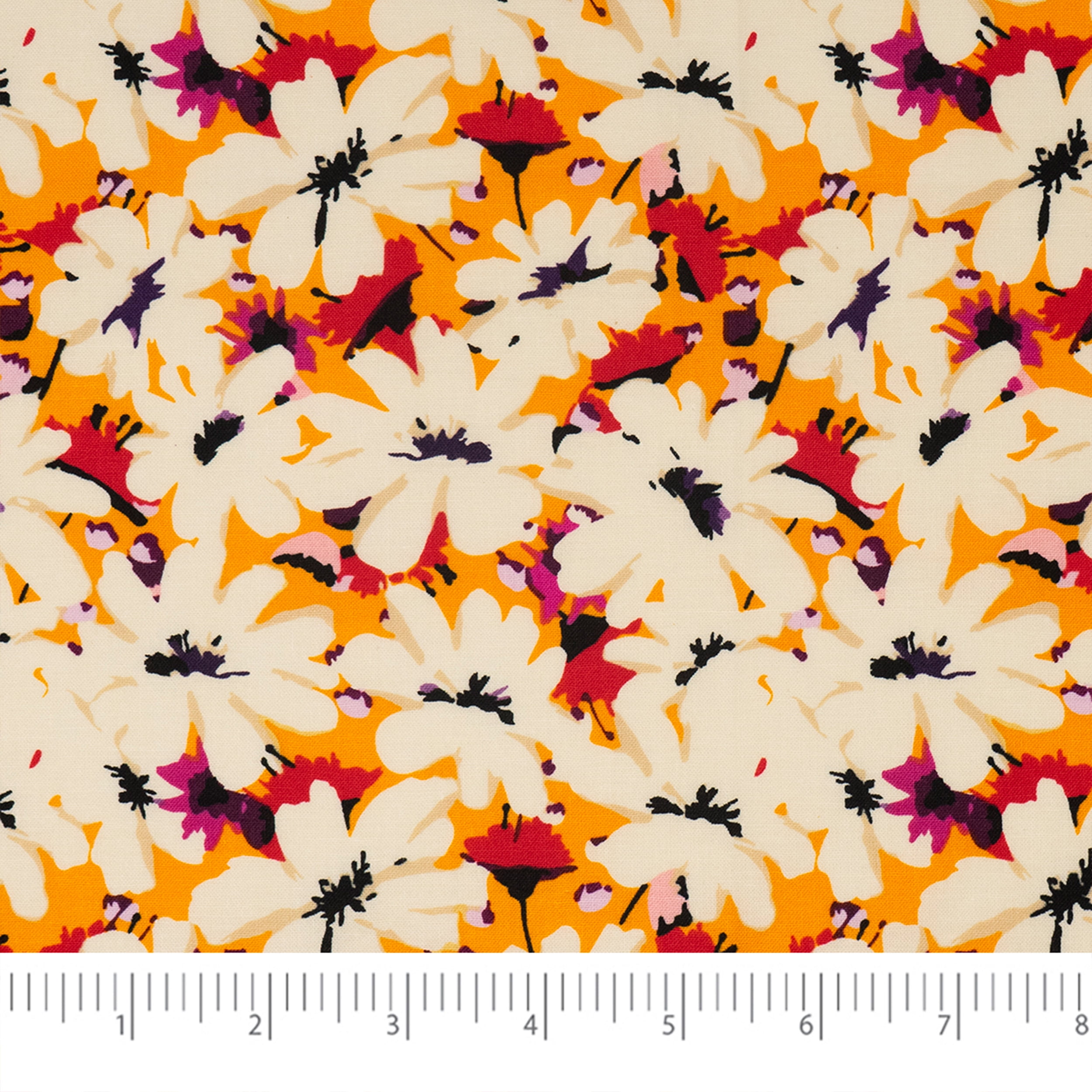 Singer Fabric, 100% Cotton, Sewing & Crafting, 44" Wide, White Flowers On Orange, Cut by Yard