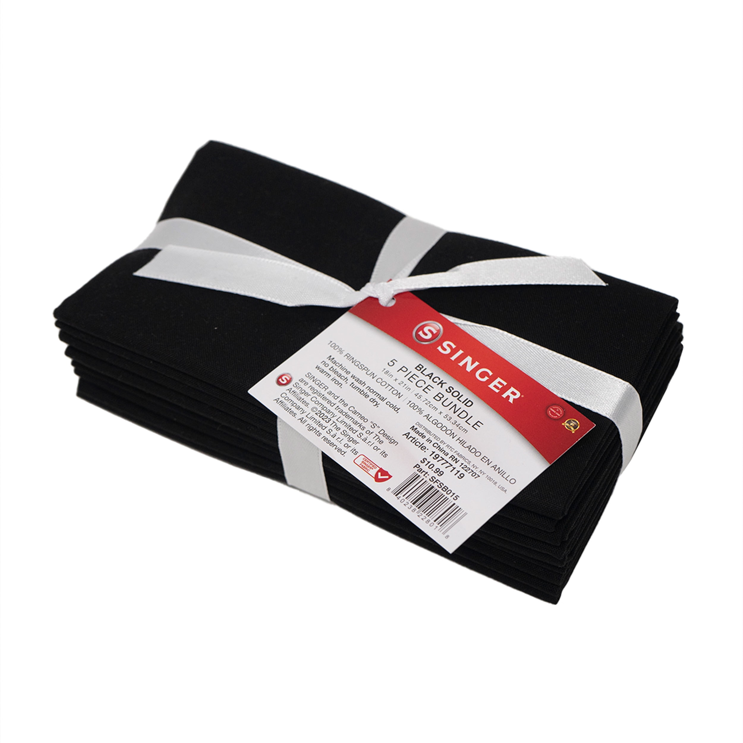 Singer, 100% Premium Cotton, Black Solid 5Pc Bundle