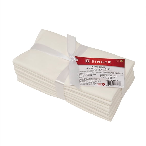 Singer, 100% Premium Cotton, White Solid 5Pc Bundle