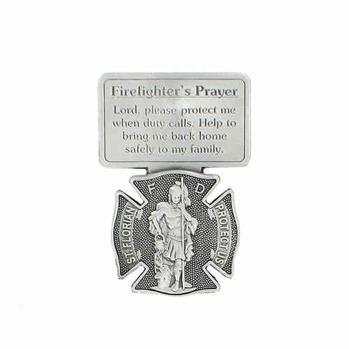 Singer 2-1/2 Inch Pewter St. Florian Firefighter's Prayer Visor Clip | New Driver Gift | Antiqued Finish | Style Saint, Fire Department, Praying