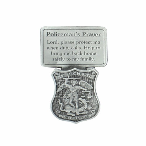 Singer 2-5/8 Inch Pewter St. Michael Policeman's Prayer Visor Clip | New Driver Gift | Antiqued Finish | Style Police, Saint, Praying