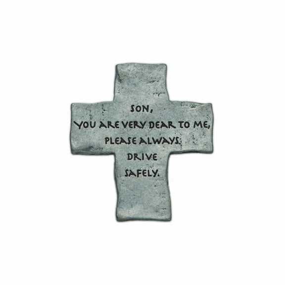 Singer 2 x 1-3/4 Inch Pewter Son "Drive Safely" Cross Visor Clip | New Driver Gift | Antiqued Finish | Style Son, Cross