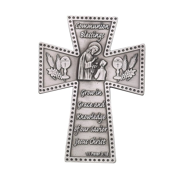 Singer 5 Inch Antique Pewter First Communion Boy Wall Cross