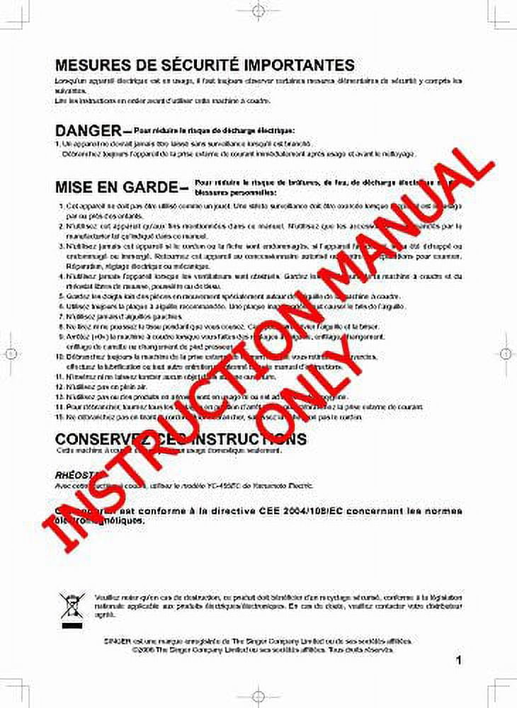 Singer 7436INGENUITY Sewing Machine/Embroidery/Serger Owners Manual