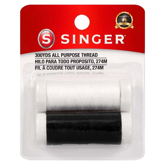 SINGER 2-Pack All-Purpose Polyester Thread Spools, Black and White, 150 Yards Each