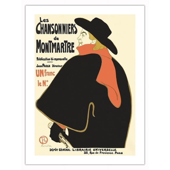 Singer Aristide Bruant - Les Chansonniers de Montmartre (Bi-Monthly Song Book) - Vintage Music Poster by Henri de Toulouse-Lautrec c.1893 - Bamboo Fine Art 290gsm Paper (Unframed) 12x16in