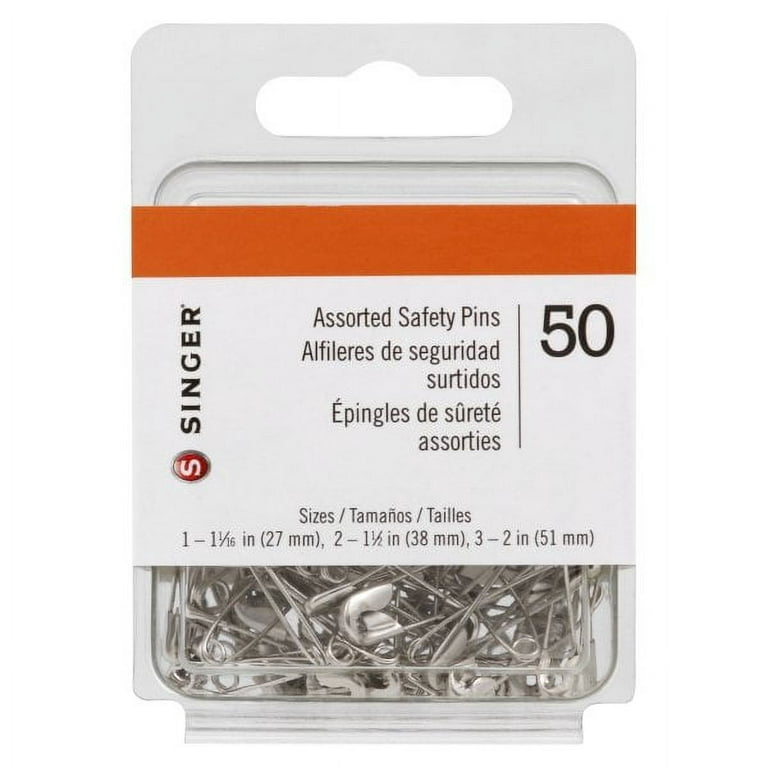 School Smart Nickel Plated Steel Safety Pin, Assorted Size (Pack of 50)