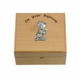thumbnail image 1 of Singer Boy's 4-3/4 x 4-1/4 x 2-3/4 Inch Baby Boy Baptism Maple Wood Keepsake Box | Size 4.25" x 2.25" | Material Wood|Pewter | Style Baptism, 1 of 3