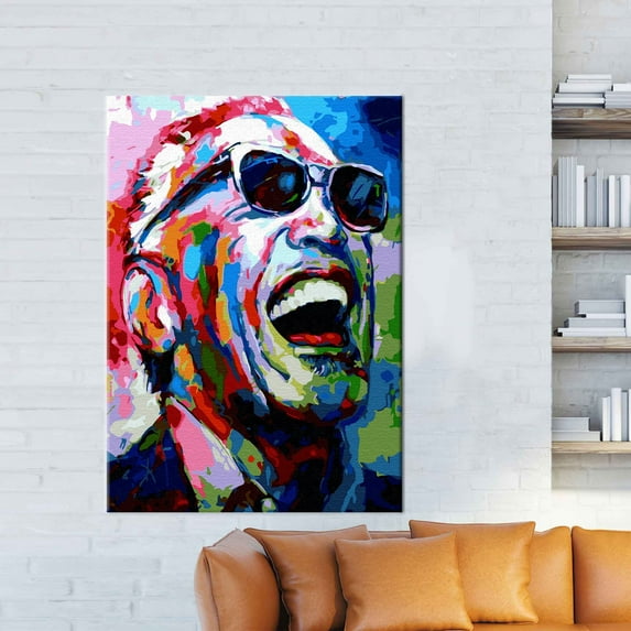 Singer Canvas Gift, Canvas Print, Wall Art Canvas, Large Printed Canvas, Musicians Canvas Poster, Ray Charles Canvas, Canvas Wall Decor - White Framed