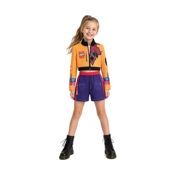 Girls Singer Costume Pop Star Stage Fancy Dress Kids Halloween Outfits Include Jacket Tshirt Shorts