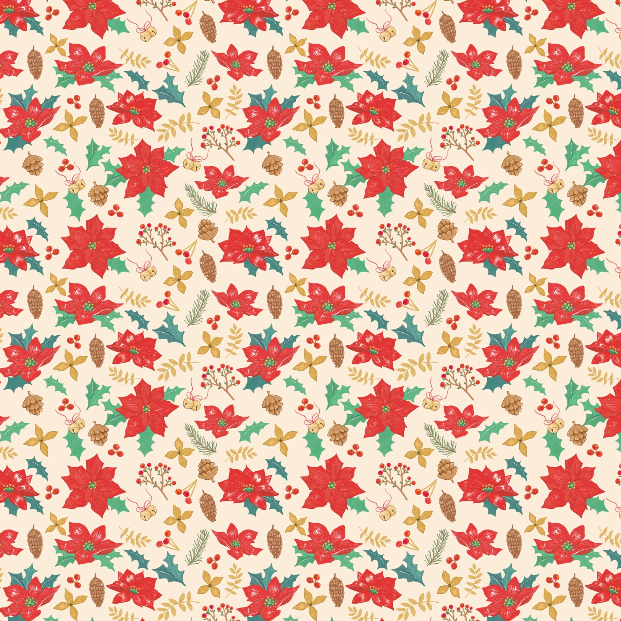 Singer Cotton Print Fabric, 100% Cotton, 1 Yard Precut, Nordic Poinsettia