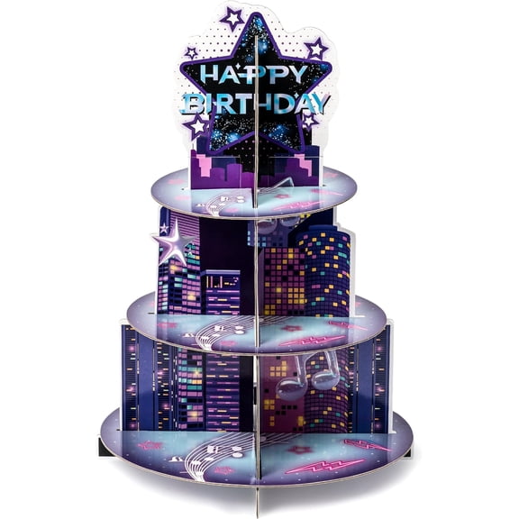 Singer Cupcake Stand Party Supplies - 3 Tier Spring Gifts Korean Pop Singer Happy Birthday Party Cupcake Tower Table Decoration Musical Fan Theme Dessert Tray Holder Cake Stands for Girl Women