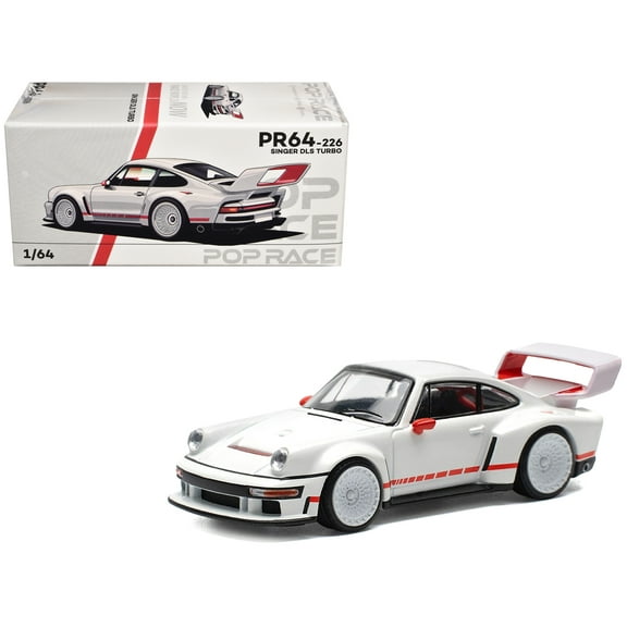 Singer DLS Turbo White with Red Stripes 1/64 Diecast Model Car by Pop Race