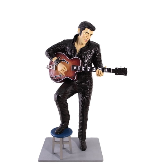 Singer Elvis in Black Life Size Statue