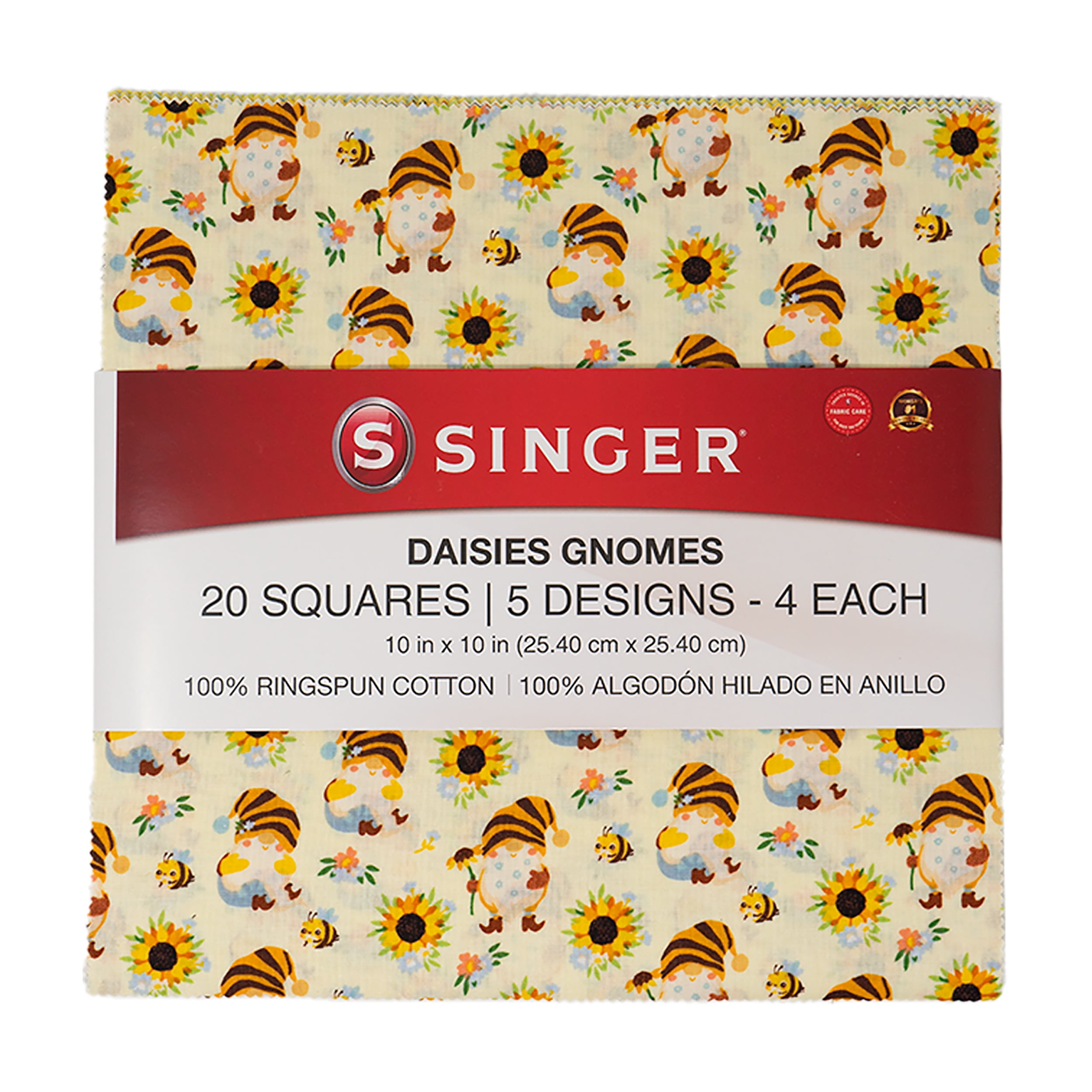 Singer Fabric 100% Cotton Daisies Gnomes 10 Inch Square Charm, 20Pc